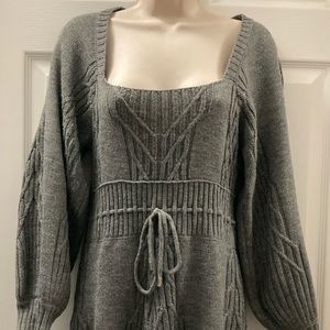 Long sleeve Grey Sweater Dress w/ cutout back and square neck